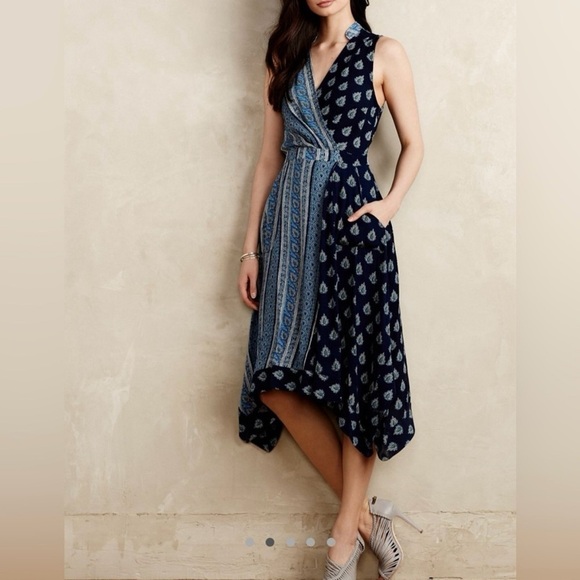 Anthropologie Maeve Paisley Bandana Patchwork Motif Midi Knee Length Dress, Sz 2 - Picture 4 of 11